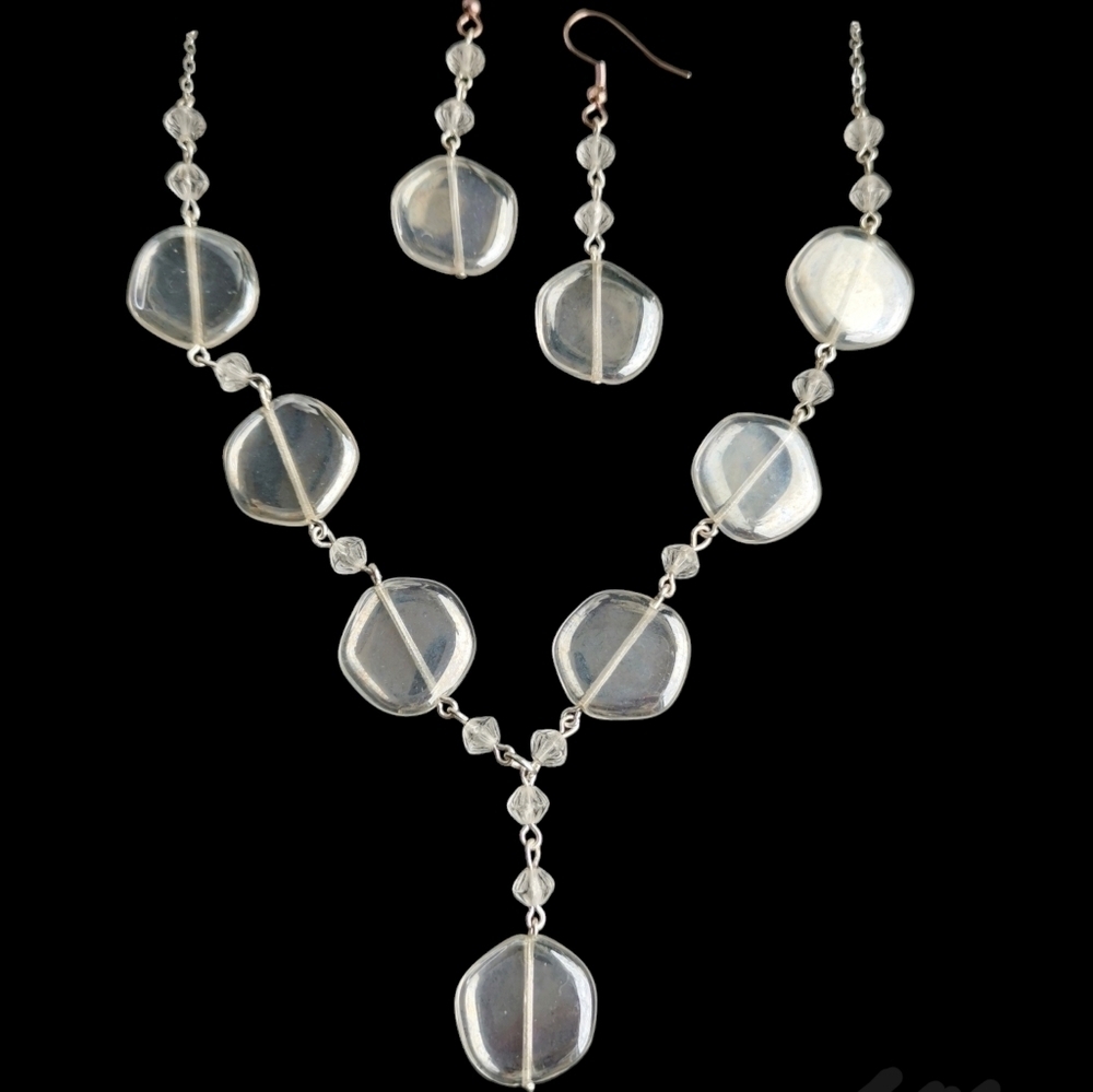 Vintage 90s Czech fire polished beaded  necklace earring set handmade